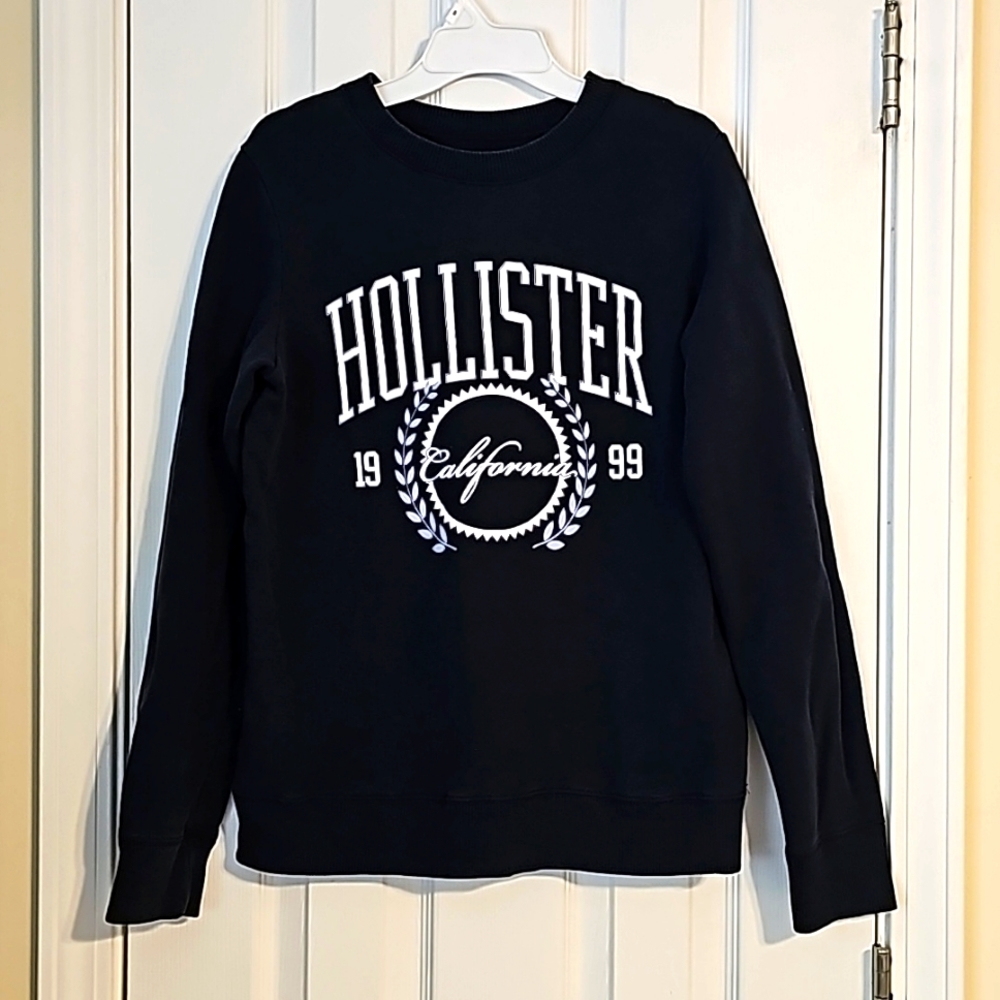 Hollister Black Crewneck Sweatshirt with White Logo